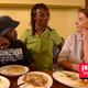 Vivian Howard and Gullah chef BJ Dennis discuss soul food over a variety of grits dishes at Hannibal’s Kitchen as owner Saphia Huger looks on.